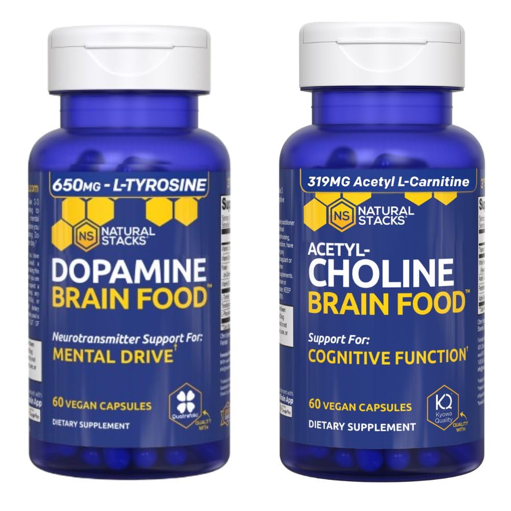 NATURAL STACKS Dopamine &amp; Acetylcholine Brain Food Bundle - Supports Mental Drive and Cognitive Function* - 120 Total Capsules