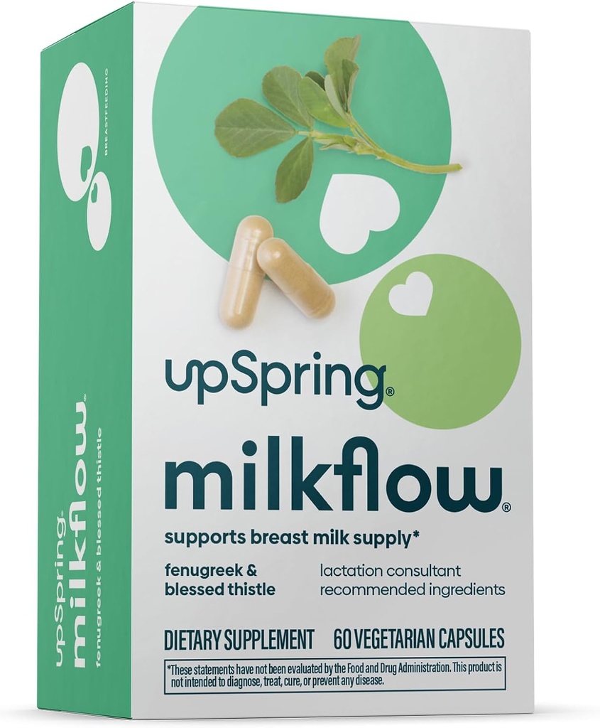UpSpring Milkflow Lactation Supplement for Milk Supply Increase, Breastfeeding Supplements with Fenugreek & Beat Thistle, Non-GMO, Lactation Support 60 Vegan Capsules