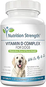 Vitamina D para perros con calcio, magnesio y zinc para soportar fuertes dientes, huesos y músculos, promover el metabolismo mineral y una función sana de la inmune, 120 tabletas Chewable