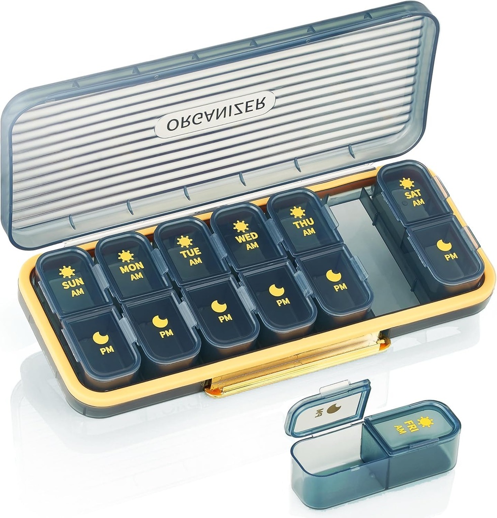 Organizador semanal de píldoras 2 veces al día - Pill Case Am Pm - Travel Pill Box 7 días Portable Daily Vitamin Container Aesthetic Medicine Dispenser With 7 Separate Compartments Morning Night Supplement Holder