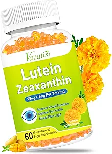 Lutein &amp; Zeaxanthin Gummies, Sugar Free Eye Health Supplements with Bilberry, Astaxanthin - Support Blue Light, Visual Function and Macular Health - Mango Flavored, 60 Count