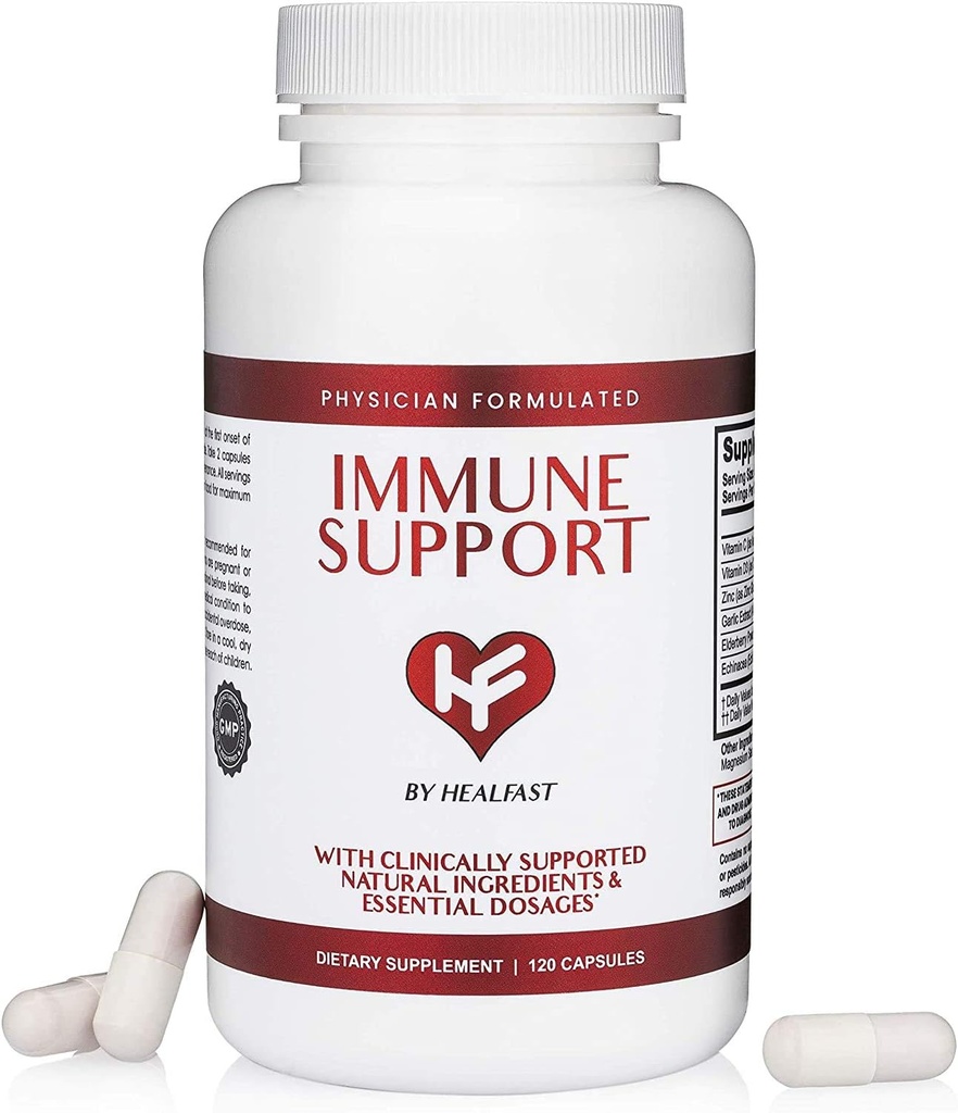 HealFast Clinical Immune Support Suplemento  Sambucus Black Elderberry with Zinc and Vitamin C, D, Ajo, Echinacea ANTE Physician Formulated for Immune Defense peru Immunity Vitamins - 120 Capsules