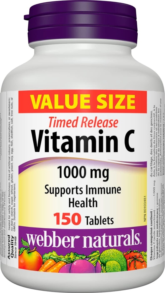 Webber Naturals Vitamina C Timed Release 1000mg, 150 pestañas
