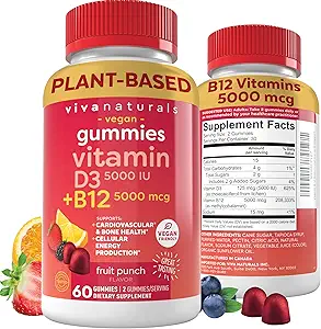 Vitamina B12 Gummies para adultos 5000mcg con vitamina D3 5000 UI - Chewable B12 Vitamina 5000 MCG Gummies para mujeres, vitamina D y vitamina B12