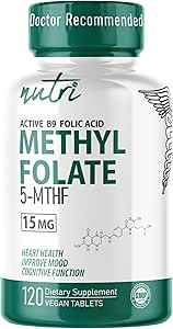 Nature's Fusions Nutri 5-MTHF L Methylfolate 15MG - 4 Month Supply, 120 Vegan Tablets - Methylated Folate Supplement - Cognitive Function, Heart Health, Prenatal Support - Methylated Folic Acid