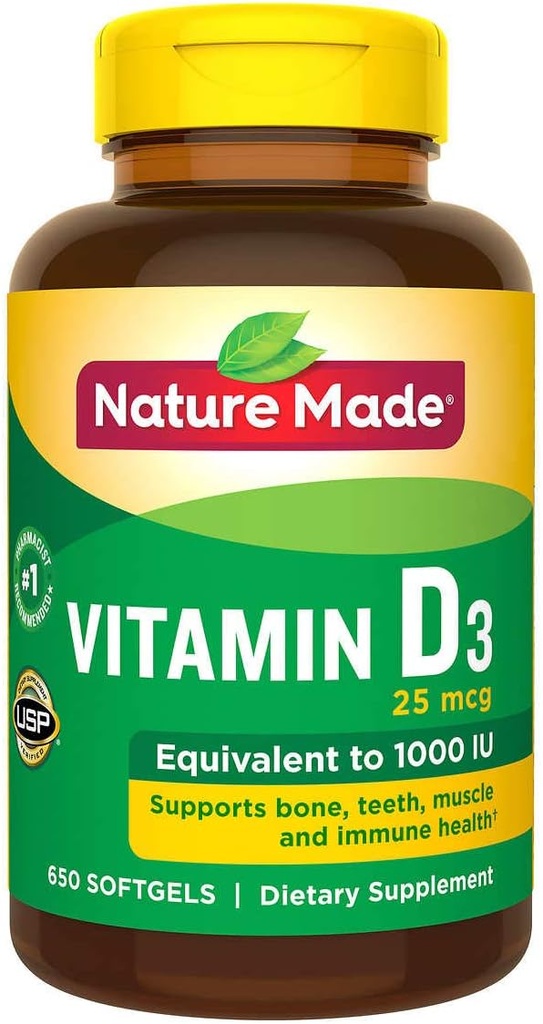 Nature Made Vitamina D3 25 mcg., 650 Softgels