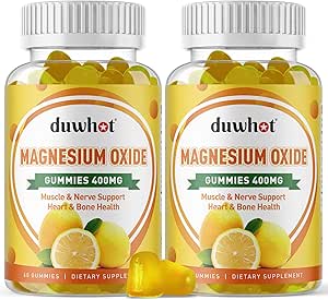 Magnesium Oxide Gummies 400mg, Magnesium Oxide Chewable Suplemento para Adultos &amp; Niños, Nerve, Muscle, Bone & Heart Support, Non GMO, Pectin, Vegan, 120