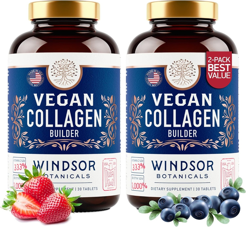 Collagen Vegan para Mujeres y Hombres - Superalimentos orgánicos, Aminoácidos Glycine, Lysine, Proline for Healthy Skin, Hair, Nails - Suplementos de Booster Collagen de base vegetal - 60 Píldoras vegetarianas libres de gluten