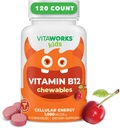 Niños Vitamina B12 1000 mcg Tablas Chewable - Tasty Natural Cherry Flavor - Vegan, GMO-Free, Nut Gratis - Suplemento dietético - Vitaminas de energía celular para niños - 120 Chewables