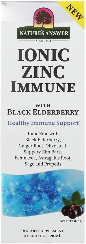 Respuesta de la naturaleza Ionic Zinc Immune con Black Elderberry 4 oz Extracto con Slippery Elm, Echinacea, Astragalus, Sage 160 Servimientos por Bottle
