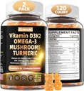 Vitamina D3 5000iu(125mcg) + Vitamina K2(MK7) Gummies with Algae Omega 3 ← Maximum Strength Vitamin D3+K2 Silencio para Bone, Dientes, Energía, Immune, Calcium Absorption - Vegan, Sugar Free,120Ct