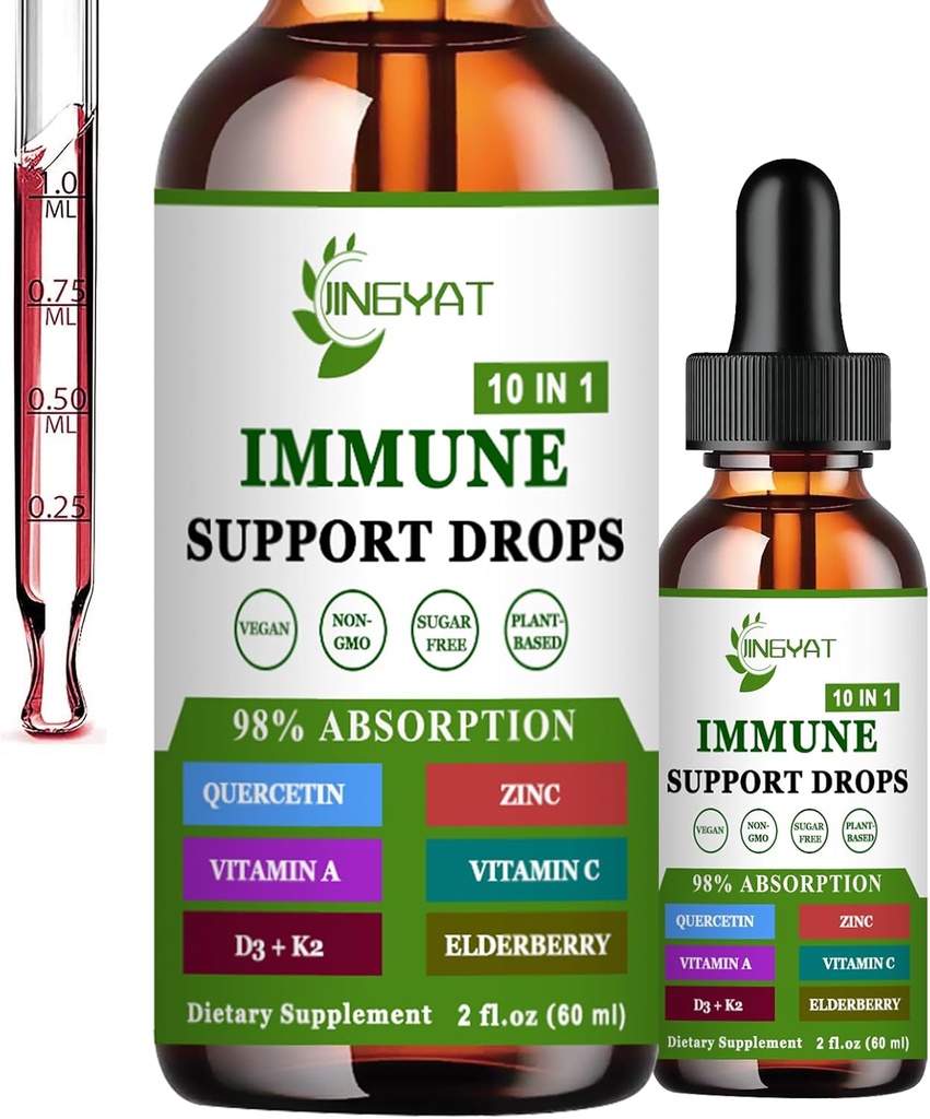 Zinc Quercetina con Bromelaina Vitamina C D3 Liquid Drops Immune Support with Vitamin A K2 Echinacea Chlorophyll and Elderberry - 10 in1 Immune Defense Drops Complex for Immunity Health