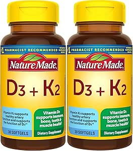 Vitamina D3 K2, 5000 UI (125 mcg) Vitamina D, Suplemento dietético para el Hueso, Dientes, Musculo y Apoyo a la Salud Inmune, 30 Softgels, 30 Day Supply - Pack de 2