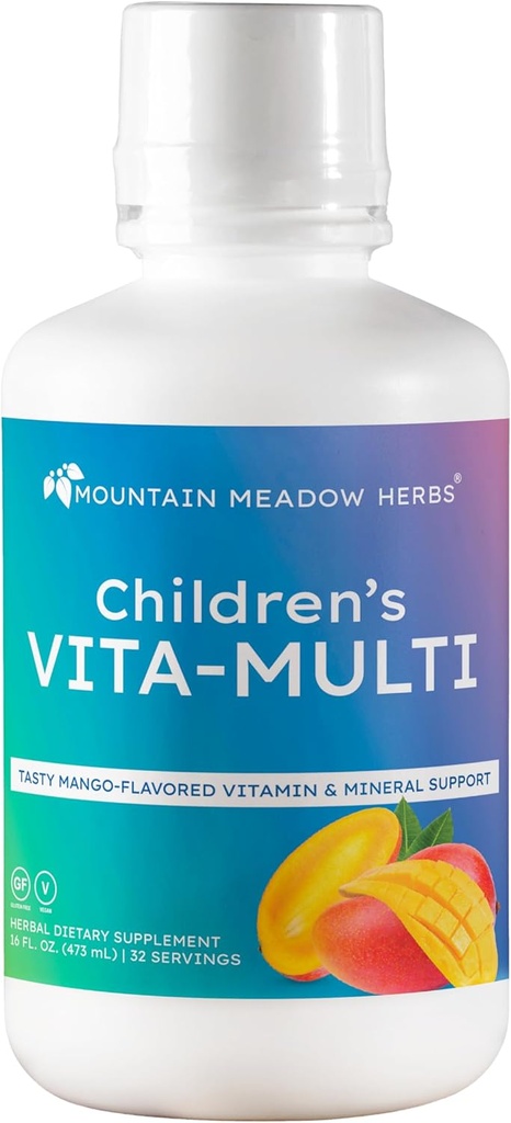 Hierbas de prado de montaña Vita-Multi para niños: Vitamina Blended &amp; Suplemento Mineral - Absorbing rápido Niños líquidos Vitaminas con frutas, verdes y luteína de protección de ojos (16 oz.)