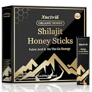 Xucivik Shilajit Honey Sticks,Pure Shilajit Resin with Organic Honey & Saffron, Boost Energy, Strengthening Immunity, Enhance Mental Clarity,Perfect for Men &amp; Women,30 Sticks