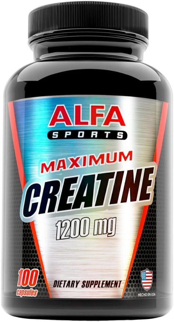 ALFA VITAMINS Maximum Creatine Monohydrate 1200 Mg 100 Capsules. Masa muscular - Crecimiento muscular - Recuperación de Post Workout. Reduce los efectos del ácido láctico