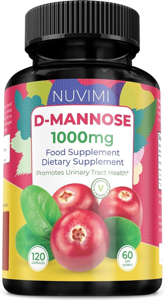 D Mannose 120 cápsulas - 1000 mg por dosis - Suplemento dietético ayuda a promover la salud del tracto urinario - Defensa UTI natural vegano