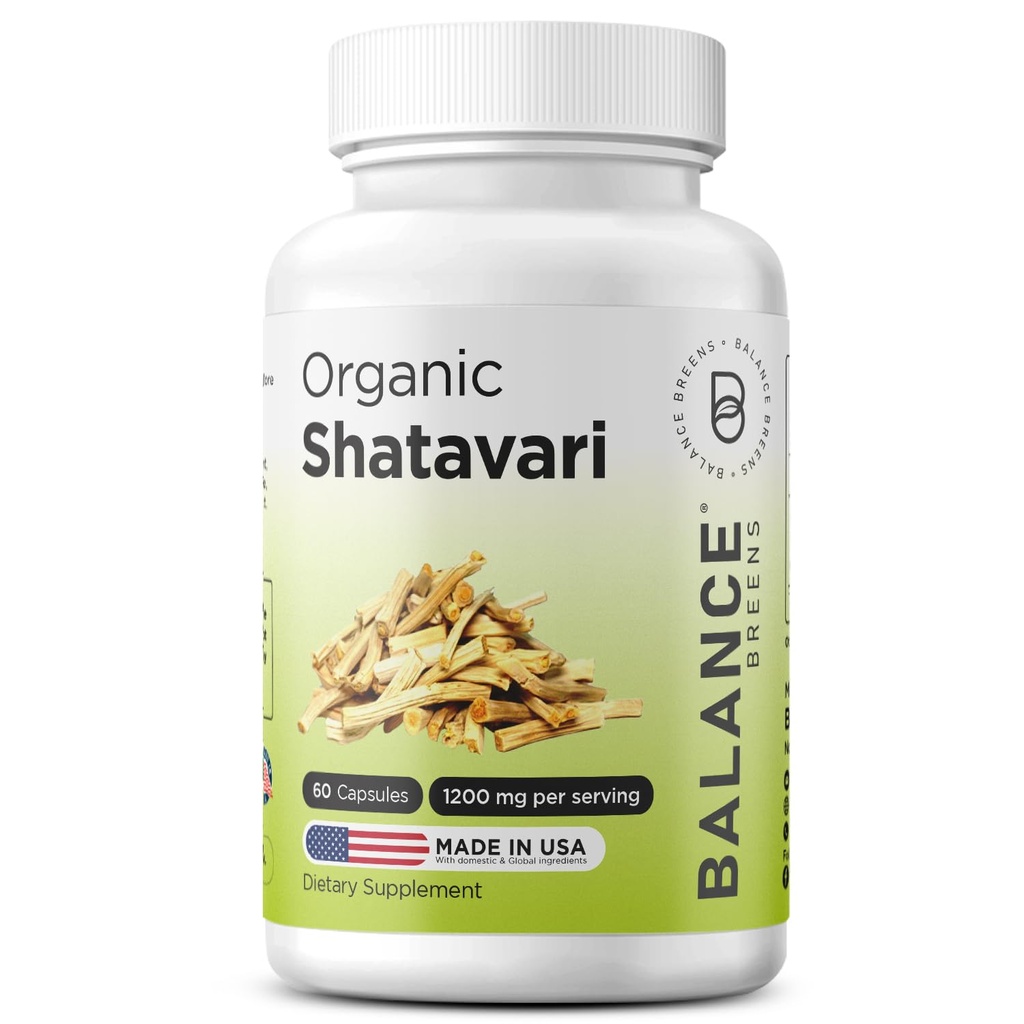 Organic Shatavari 1200mg, 60 Capsules - Lactation Support Vitamins, Hormonal Balance for Women, Asparagus Racemosus Root