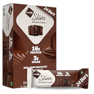 Nugo Slim Dark Chocolate Brownie Crunch, 16g Protein, 2g Sugar, 7g Fiber, Low Net Carb, Keto Friendly, Gluten Free, 24 Condes