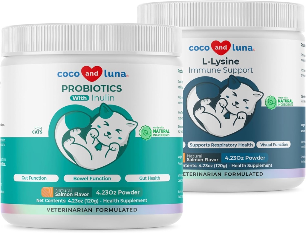 Lysine + Probióticos " Prebióticos para gatos - Soporte inmunitario, función ocular, función intestinal " Gut Health.