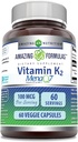 Fórmulas asombrosas Vitamina K2 Menaq7 MK7 Suplemento TENIDO 100 Mcg ANTE VÍGICA Cápsulas Silencio No-OMM ANTE Gluten Gratis Silencio Made in USA (1 Pack, 60 Cuenta)