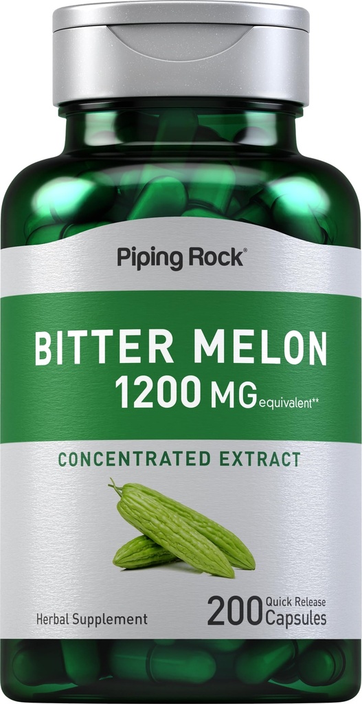 Piping Rock Bitter Melon Capsules 1200mg  200 Count ← Momordica Charantia Silencio Concentrated Extract ← Herbal Supplement ← Non-GMO, Gluten Free