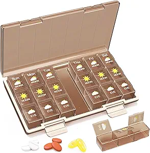 Medilax Pill Organizer 3X al día, Pill Boxes and Organizer 3 veces al día, Pill Box 7 Day,Pill Case with Triple-Protective, Pill Containers for Vitamins/Medication/Supplements, Coffee