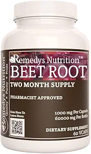 Nutrición de Remedy gota de remolacha para 1000 mg, 60 cápsulas veganas suplemento dietético de hierbas