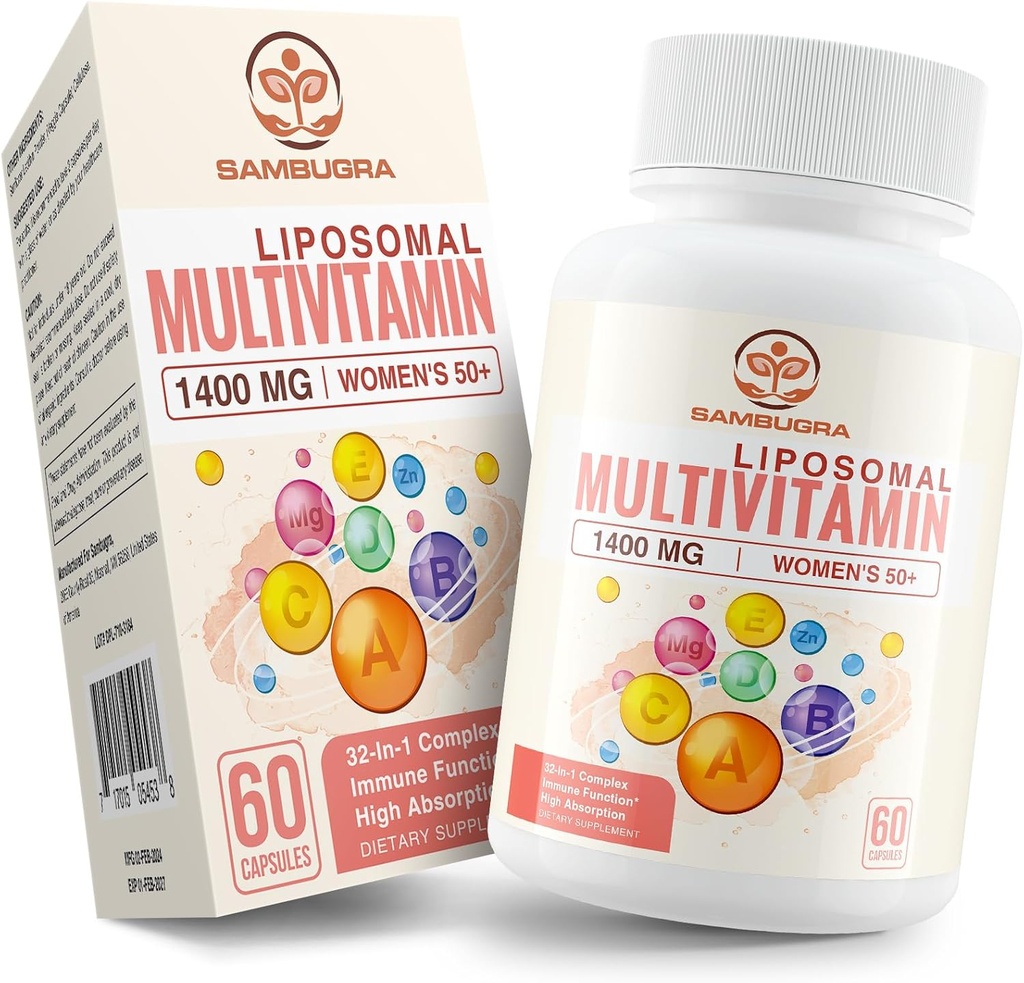 Multivitamínico Liposomal para Mujeres 50+ - Mujeres Multivitamínicas diarias con 32 Ingredientes, CoQ10, Vitaminas C, B, D, E para Cardiovascular &amp; Bone Health Support - Iron-Free (60 cápsulas)