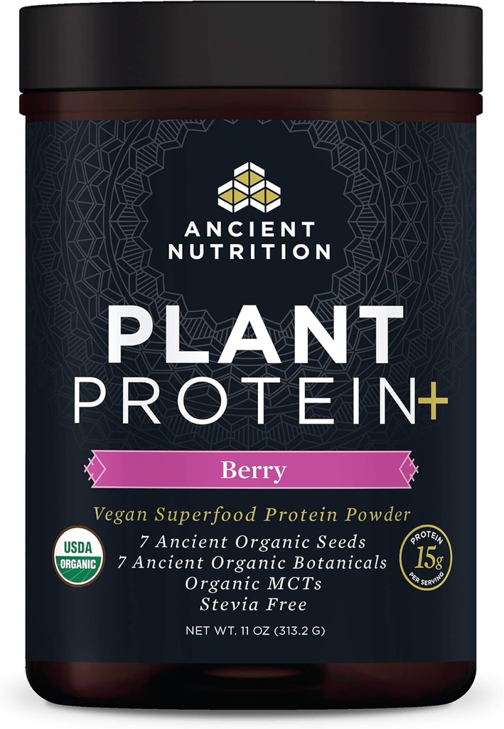 Antigua planta de nutrición con base de pólvora de proteínas, Proteína de plantas+, Berry, Suplemento de Superalimentos orgánicos veganos, 15g Proteína por servidor, Grande para sacudidas de proteínas, Gluten Free, Paleo Friendly 12 Servimientos