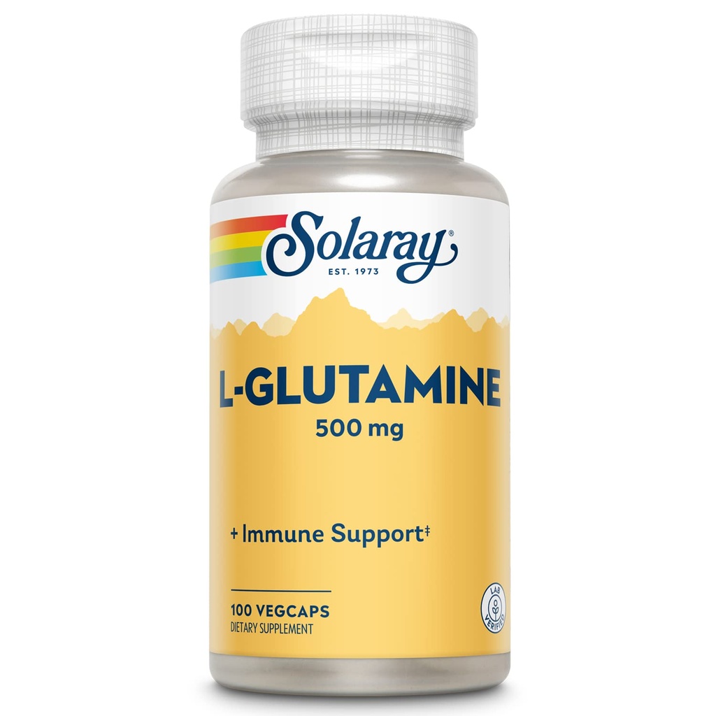 SOLARAY L Glutamine Capsules 500 mg - Immune Support Supplement - Free Amino Acid - Lab Verified, 60-Day Money-Back Guarantee - 100 Servings, 100 VegCaps