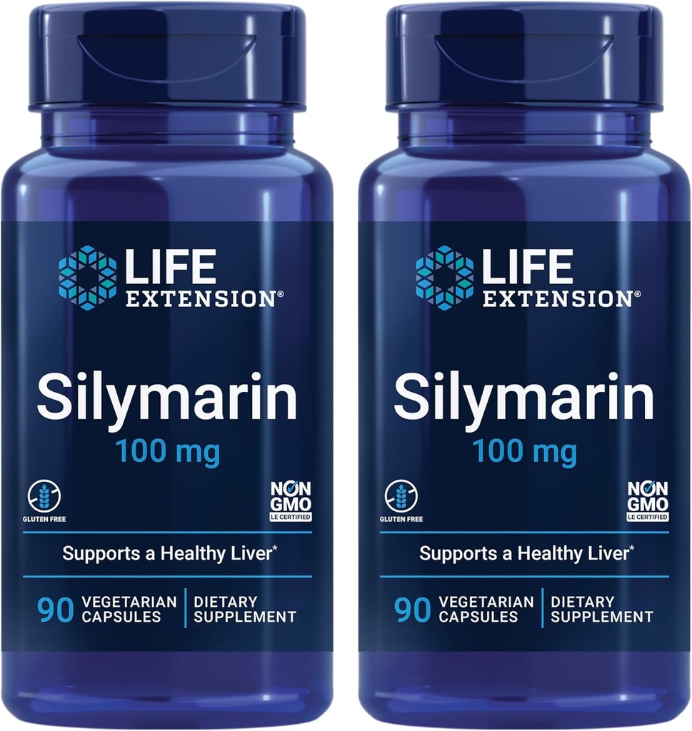 Extensión de la vida Silymarin – Extracto de esteto de leche – Apoya la salud del hígado – libre de gluten, no GMO, Vegetariano – Dos paquete - 2 x 90 cápsulas