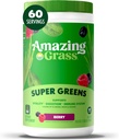 Increíble Grass Greens Blend Superfood: Super Greens Powder Smoothie Mix with Spirulina, Chlorella, Beet Root Powder, Digestive Enzymes & Probiotics, Berry, 60 Servings (Packaging May Vary)