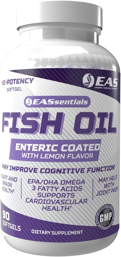 Experimental and Applied Sciences High Potency Fish Oil ← EPA + DHA Omega-3s Fatty Acids for Heart & Brain Health TEN Gluten Free, Non GMO ← Enteric Coated with Lemon Flavor  90 Softgels