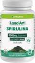 Land Art Certified Organic Spirulina - 180 Capsules - Superfood- Rich in Minerals, Vitaminas y proteínas - Vegan
