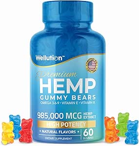 WELLUTION Hemp Gummies – High Potency 985,000 MCG – Natural Fruity Bear for Relaxation and Peace - Fast-Acting - 60ct