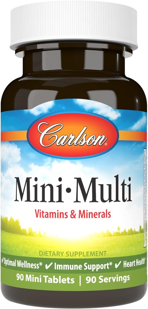 Carlson - Mini-Multi, Vitaminas & Minerales, Apoyo Inmune " Salud del corazón, Bienestar óptimo, 90 mini tabletas.