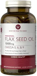 Vitamina World Flax Seed Oil 1000mg Proporciona 450 mg Omega 3 por softgel 240 Rapid Release softgels