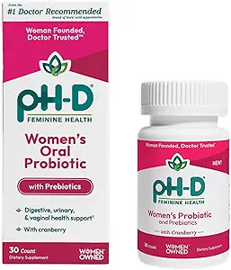 PH-D Feminine Health Support - Women's Health Probiotic with Prebiotic Blend, Cranberry Fruit Extract - Oral Supplement - 30 Count