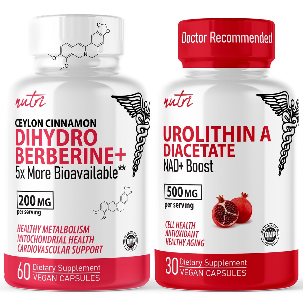 Nature's Fusions Nutri Dihydroberberine (60 Capsules) & Urolithin A Diacetate 500mg Energy Booster Supplement