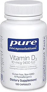 Pure Encapsulations Vitamin D3 10 mcg (400 IU) | Hypoallergenic Support for Bone, Breast, Cardiovascular, Colon and Immune Health | 120 Capsules