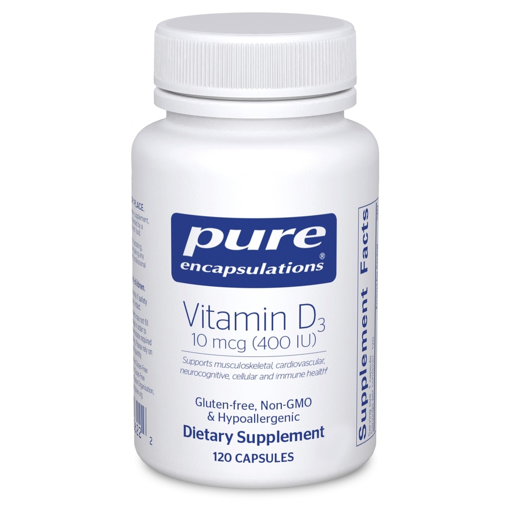 Pure Encapsulations Vitamin D3 10 mcg (400 IU) | Hypoallergenic Support for Bone, Breast, Cardiovascular, Colon and Immune Health | 120 Capsules