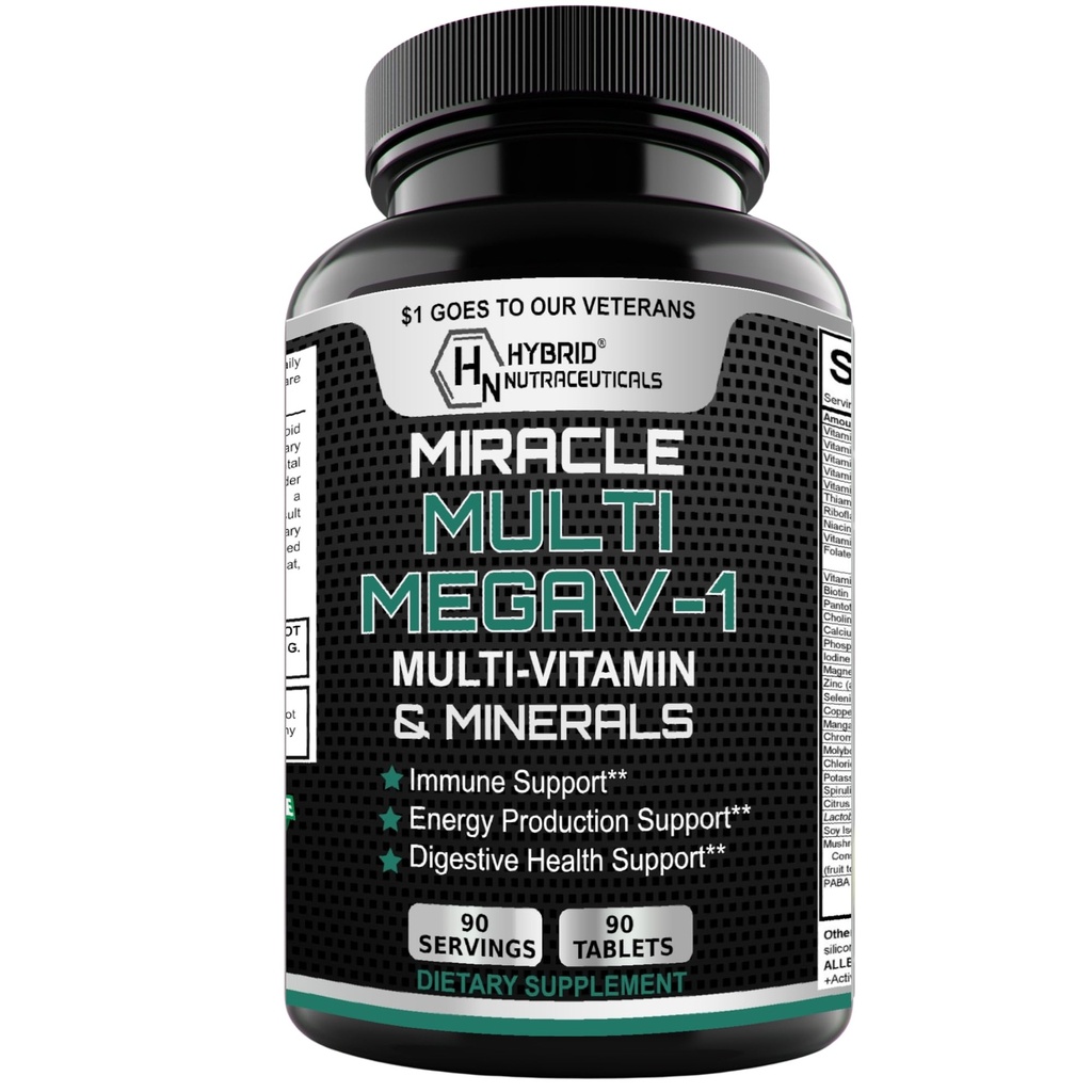 MEGAV-1 Multi-Vitamin, Superfood & Minerals - Daily Multivitamin with Probiotics, Digestive Enzyme, Mushroom Complex for Heart Health, Immune Support, Energy &amp; Stamina - 90 Tablets
