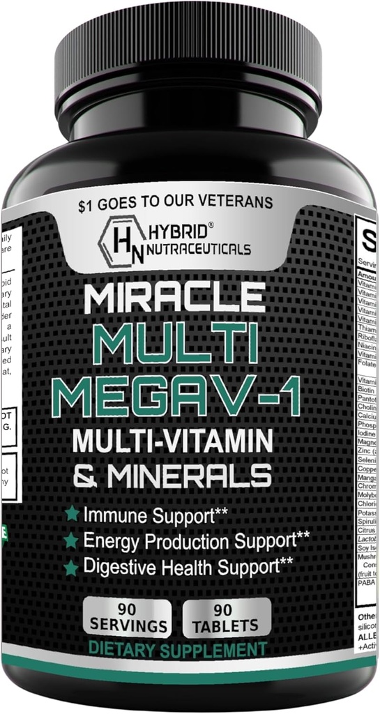 MEGAV-1 Multi-Vitamin, Superfood & Minerals - Daily Multivitamin with Probiotics, Digestive Enzyme, Mushroom Complex for Heart Health, Immune Support, Energy &amp; Stamina - 90 Tablets