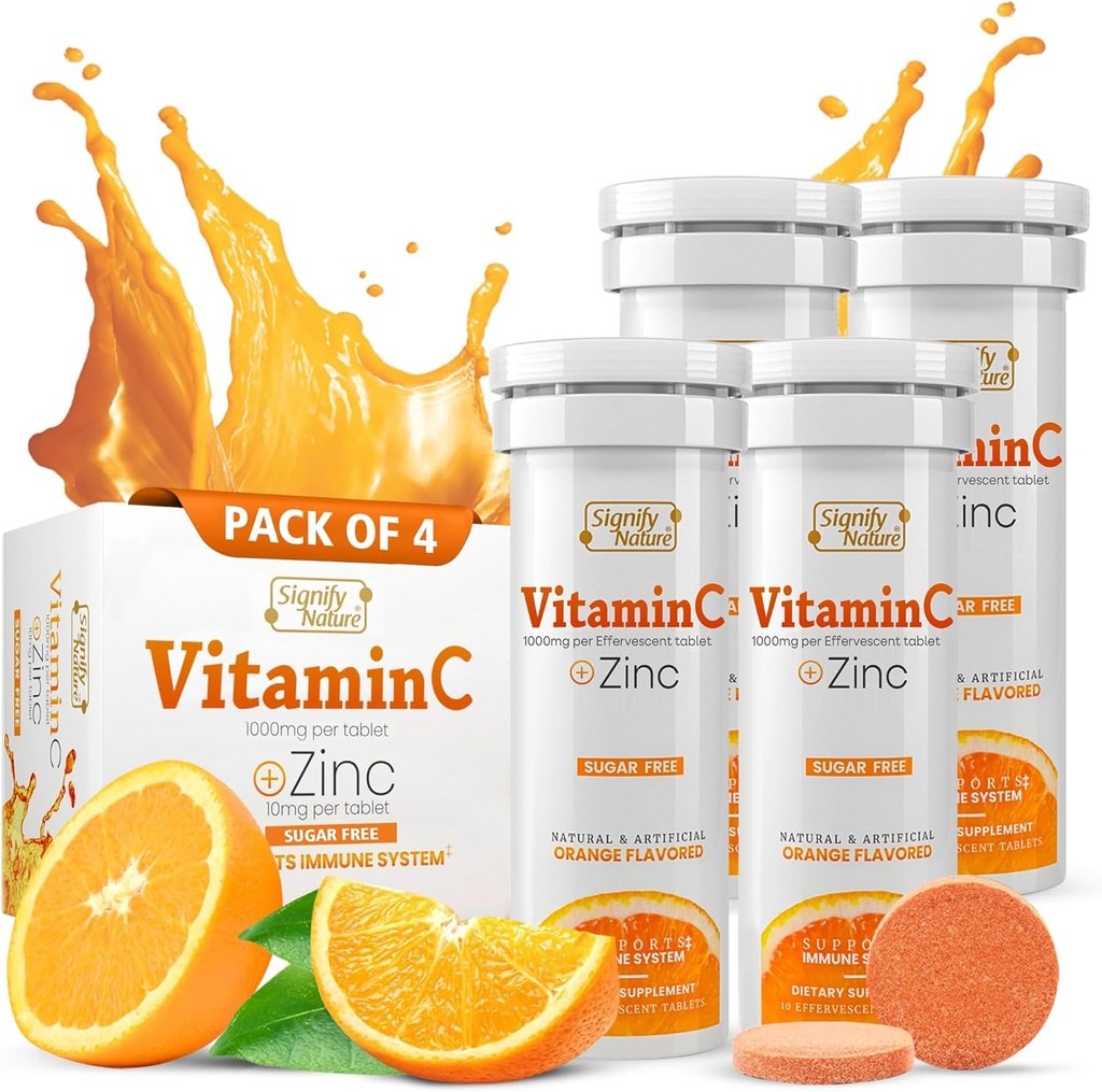 NATURALEZA Vitamina C 1000mg Tablas efervescentes - Potent Immune Support VIT C with Zinc Supplement - Sugar-Free & Vegan Fórmula ← Dissolvable Vitamin C Tablets - Agua Soluble Fizzy Elixir - 40CT
