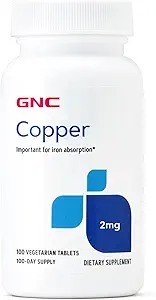 GNC Cobre 2mg, Importante para la Absorción de Hierro, 100 Conde