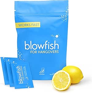 Blowfish for Hangovers - Fast Hangover Relief ← Fórmula Recognizada por la FDA - Garantizado para aliviar los síntomas de resaca en 15 minutos latitud perfecta para bodas y esenciales de vacaciones.
