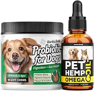 Aceite de cáñamo para perros - Omega 3,6,9 para la piel + Probióticos Aceite para perros