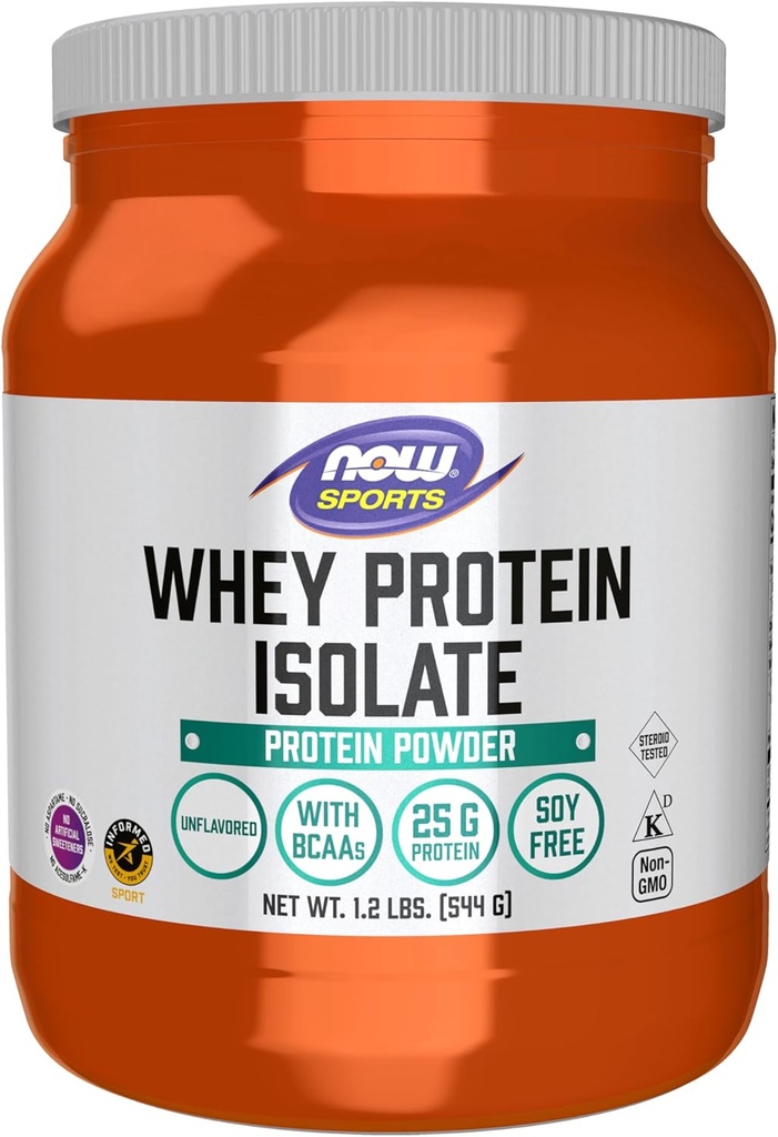 AHORA Foods Sports Nutrition, Whey Protein Isolate, 25 g Con BCAAs, Desflavored Powder, 1.2-Pound