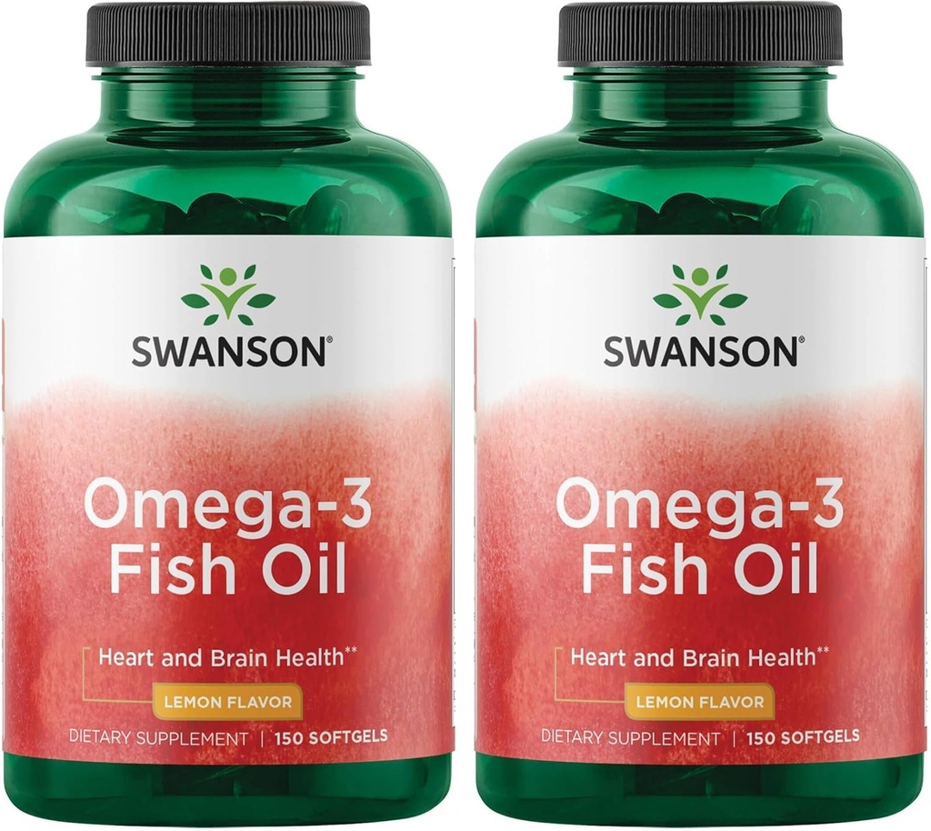 Swanson Omega 3 Fish Oil Supplement Heart Brain and Joint Support GMO-Free EFAs 180 mg EPA Plus 120 mg DHA 150 Softgel Capsules Lemon Flavor (2 Pack)